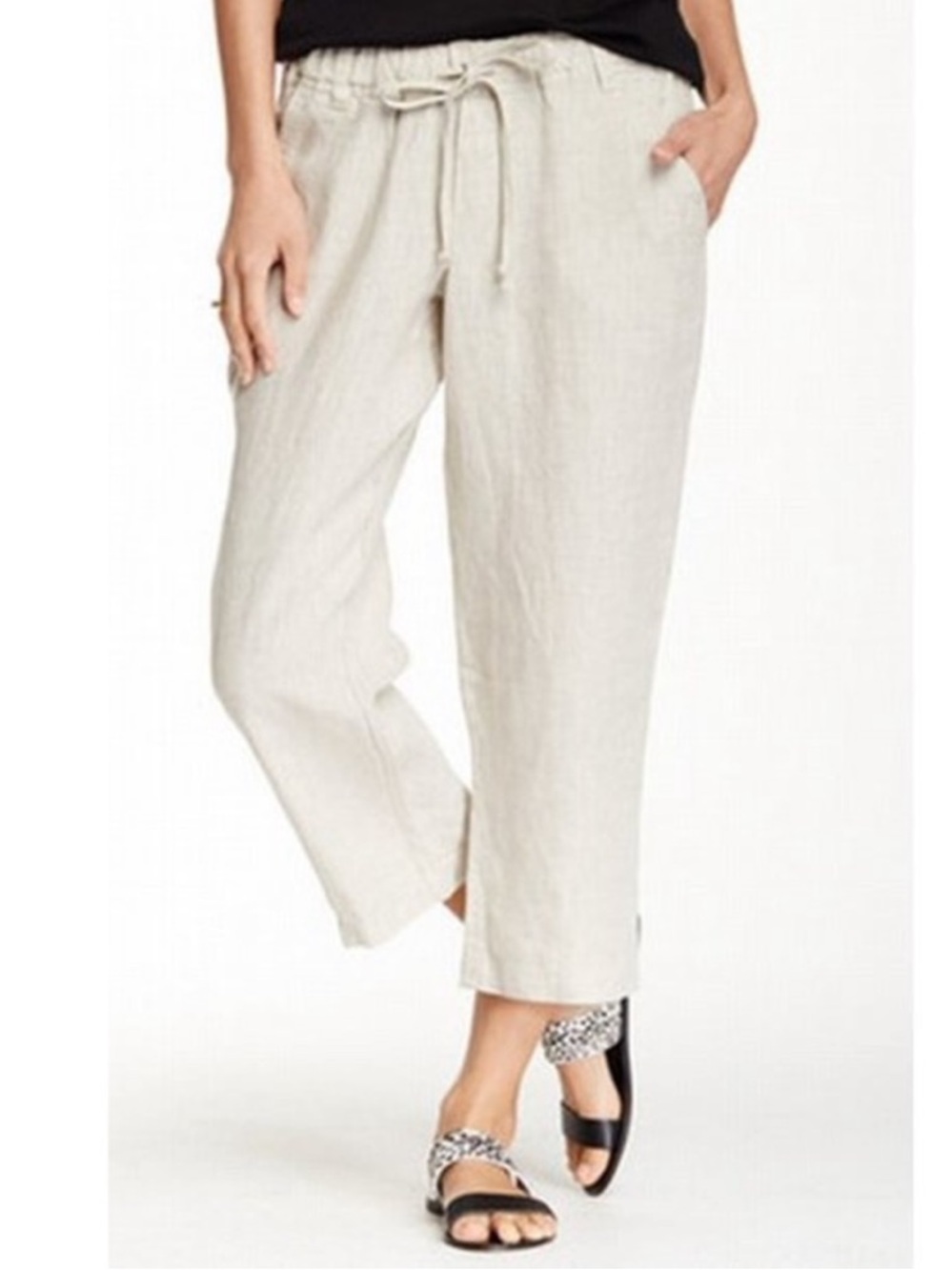 Allen Allen Drawstring Linen Crop Pants Medium Flax Beachy Summer